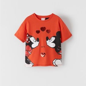 Zara girls Mickey & Minnie Mouse sequin tee